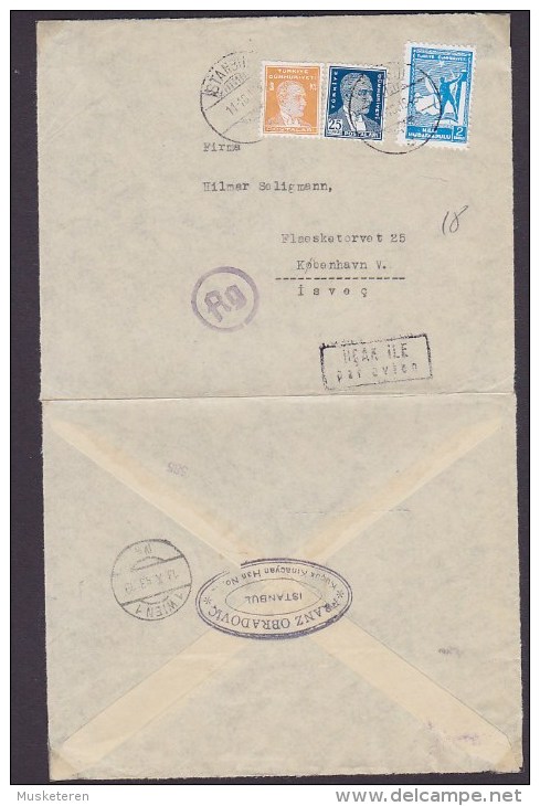 Turkey UCAK ILE Par Avion ISTANBUL 1943 Cover Lettera German Censor In WIEN Atatürk & Red Cross/ Half Moon (2 Scans) - Storia Postale