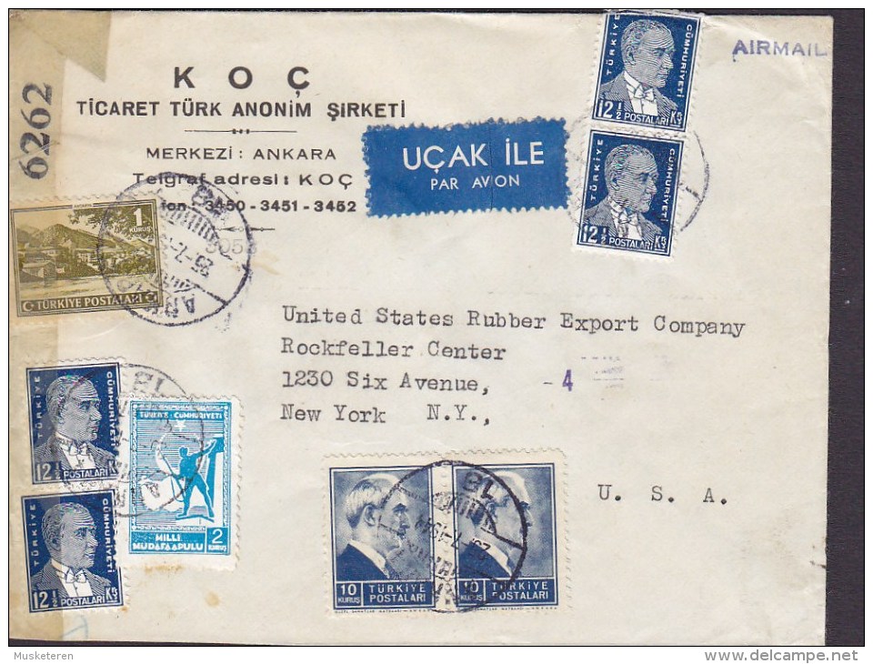 Turkey UCAK ILE Par Avion Label KOC, Turkish Cigarets 1944 Cover US Censor Label Atatürk & Red Cross/ Half Moon (2 Scans - Airmail