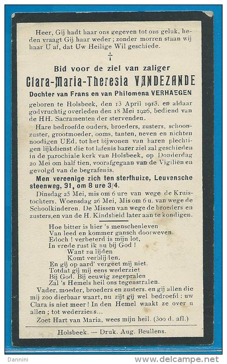 Bidprentje Van Clara-Maria-Th. Vandezande - Holsbeek - 1913 - 1926 - Images Religieuses