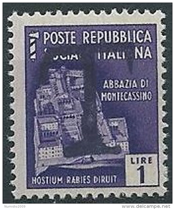 1944-45 RSI MONUMENTO DISTRUTTO 1 LIRA SEGNATASSE DI EMERGENZA MNH ** - W195 - Taxe