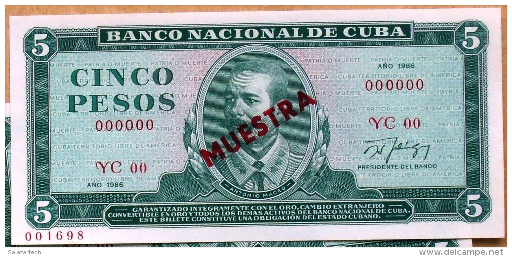 1986, Billete MUESTRA (SPECIMEN), De CINCO PESOS, UNC. Ultimas Emisiones De Este Diseño - Cuba