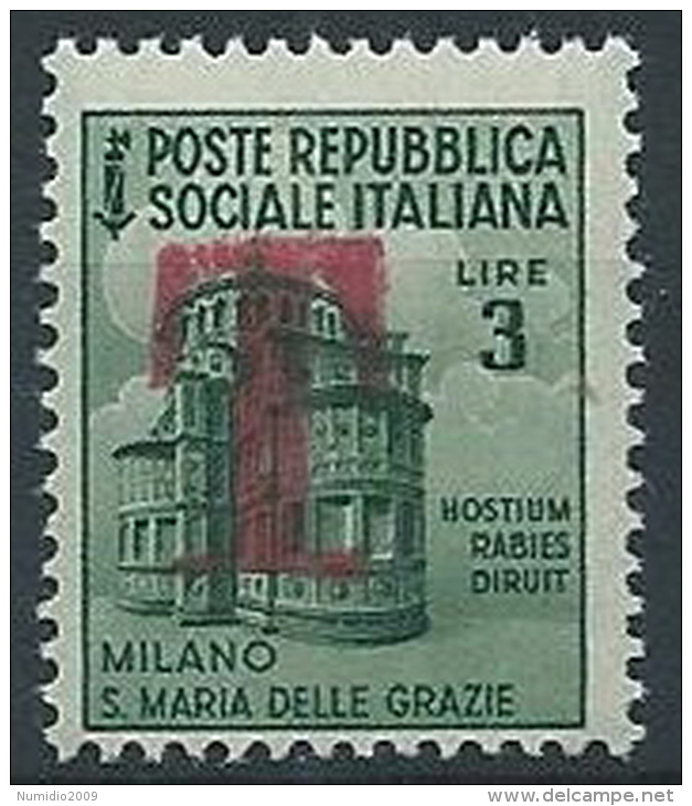 1944-45 RSI MONUMENTO DISTRUTTO 3 LIRE SEGNATASSE DI EMERGENZA MNH ** - W195 - Portomarken