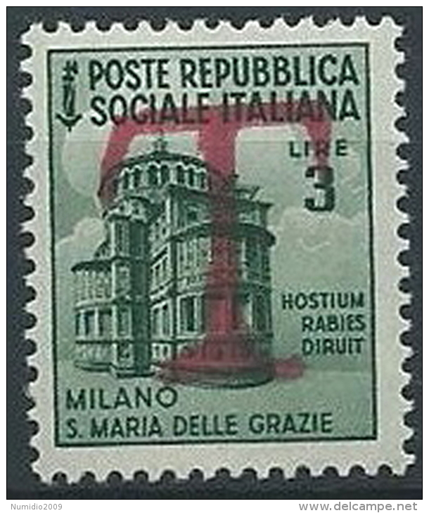 1944-45 RSI MONUMENTO DISTRUTTO 3 LIRE SEGNATASSE DI EMERGENZA MNH ** - W195-2 - Portomarken