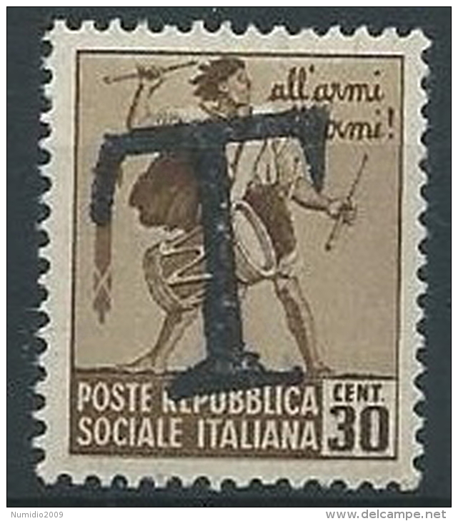 1944-45 RSI TAMBURINO DISTRUTTO 30 CENT SEGNATASSE DI EMERGENZA MNH ** - W194-2 - Impuestos