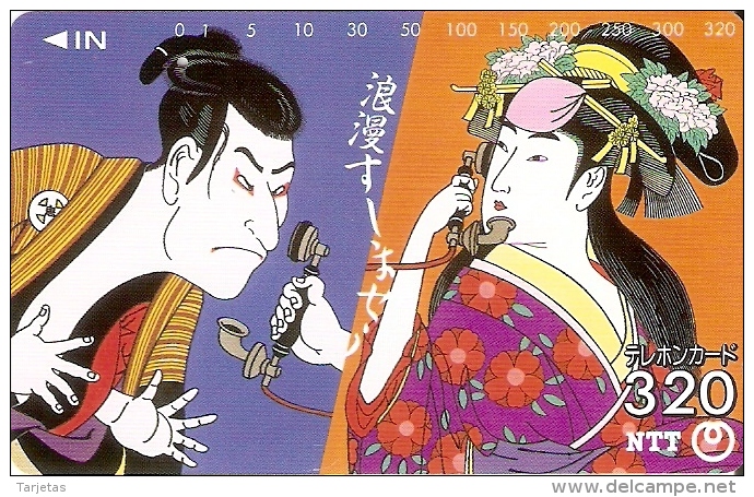 TARJETA DE JAPON DE UNA GEISHA Y UN SAMURAI DE 320 UNITS (290-288-1989) MUJER-WOMAN - Japón