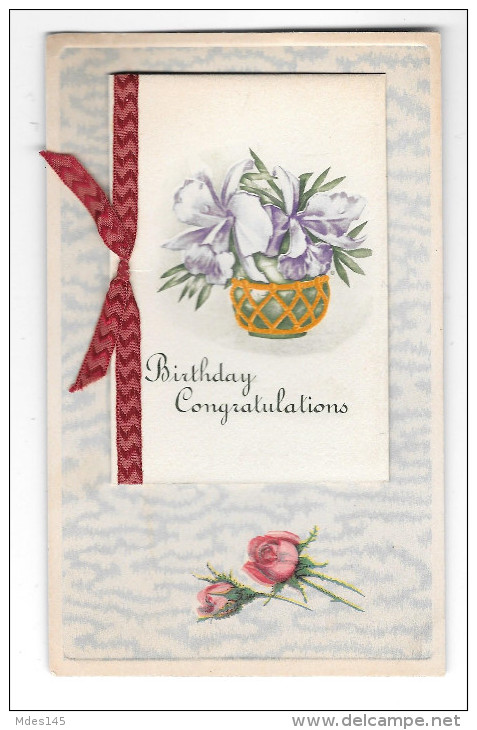 Birthday Congratulations Booklet With Ribbon Add-on Vintage Novelty Postcard - Birthday