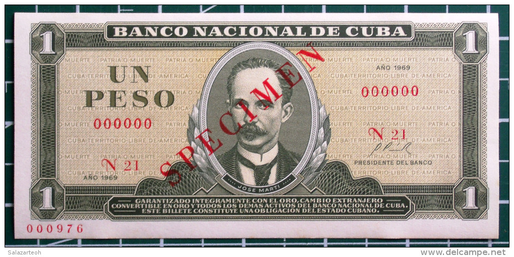 1969, SPECIMEN, Billete De Un Peso, UNC. Primera Decada De La Revolución. - Cuba