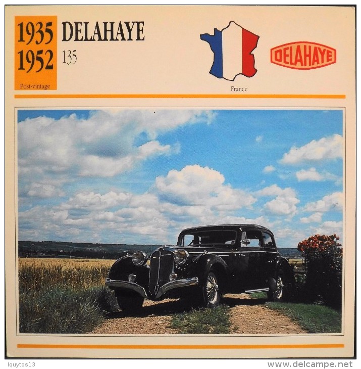 FICHE TECHNIQUE ILLUSTREE De VOITURE AUTOMOBILE ANCIENNE - DELAHAYE 135 De 1936 - Parfait Etat - - Auto's