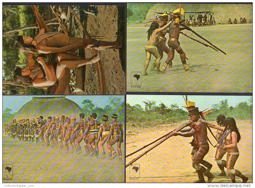 Brazil Amazonas Ethnic Nudes Indians 4 Postcards Tarjeta Postal Vintage Original Postcard Cpa Ak (W4_1101) - América