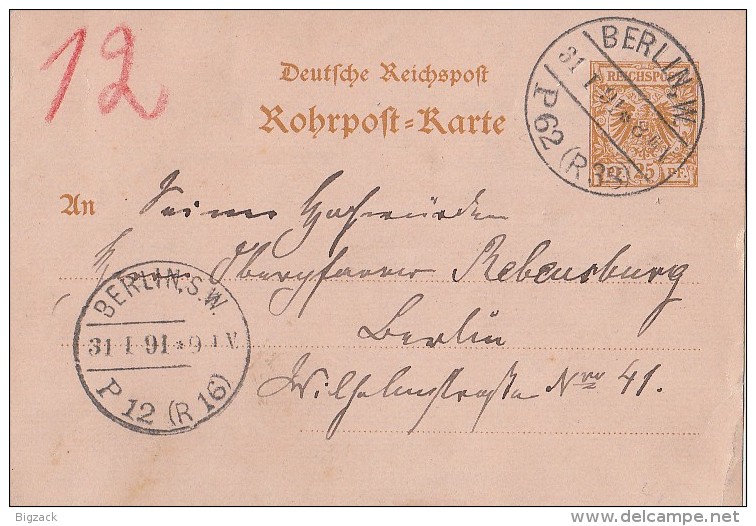 DR Rohrpostkarte Minr.RP8 Berlin 31.1.91 - Briefe U. Dokumente