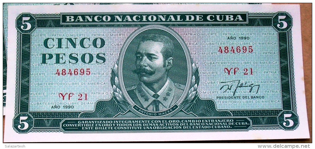 Billete De Curso Legal 1990, CINCO PESOS, UNC. Ultimo Año De Este Diseño, Revolución, CUBA. - Cuba