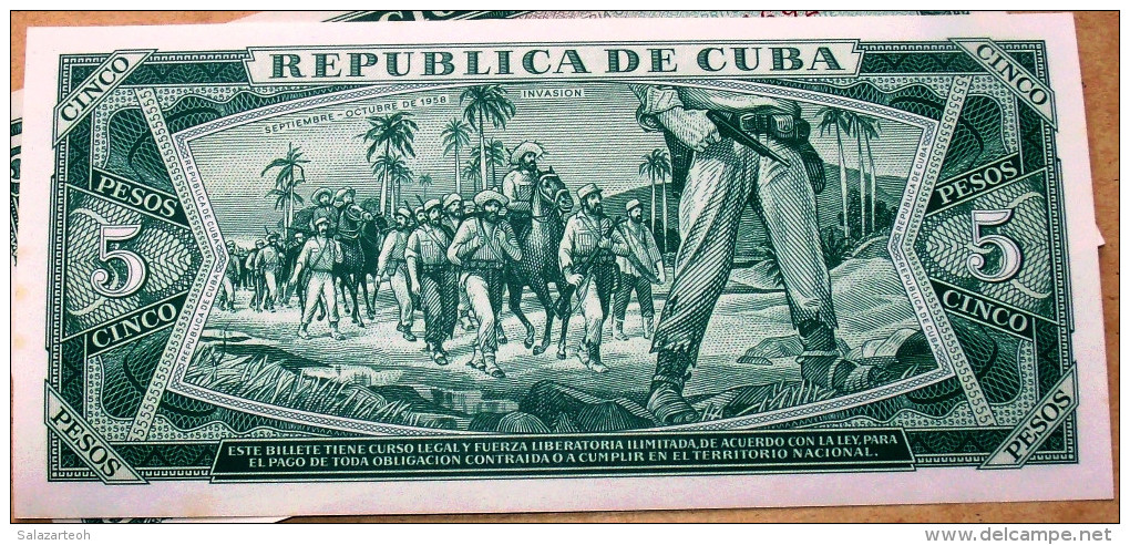 Billete De Curso Legal 1990, CINCO PESOS, UNC. Ultimo Año De Este Diseño, Revolución, CUBA. - Cuba