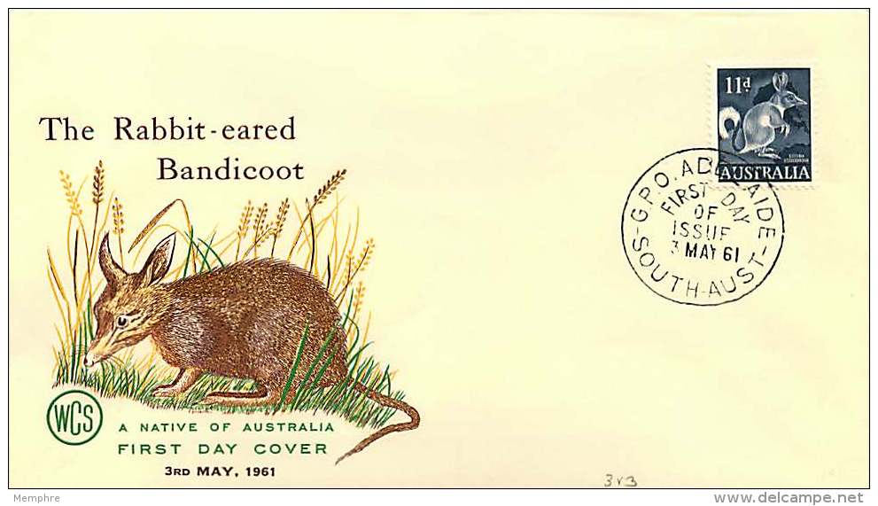 1961  Bandicoot  11 D. Definitive  WCS Cover - Adelaide First Day Cancel Unaddressed - FDC