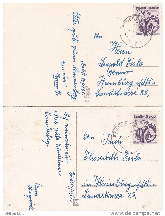 1338j: Zwei Namenstagskarten Aus Bruck An Der Leitha Nach Hainburg, Gest. 14.11.1961 - Bruck An Der Leitha