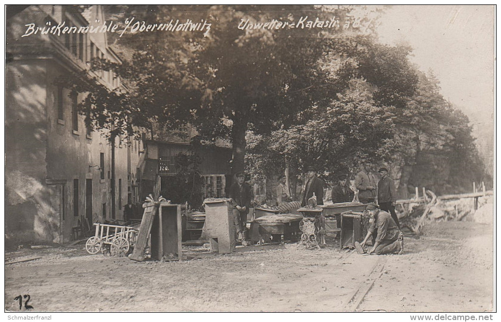 AK Schlottwitz Brückenmühle Unwetter 1927 ? Bei Glashütte Reinhardtsgrimma Altenberg Bärenstein Heidenau Geising Pirna - Glashütte