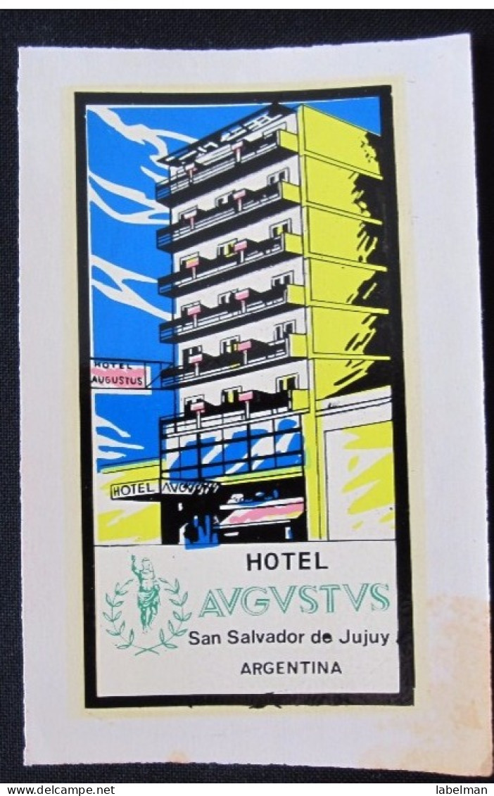 HOTEL PENSION MOTEL INN AUGUSTUS JUJUY SALVADOR BUENOS AIRES ARGENTINA DECAL LUGGAGE LABEL ETIQUETTE AUFKLEBER - Hotel Labels