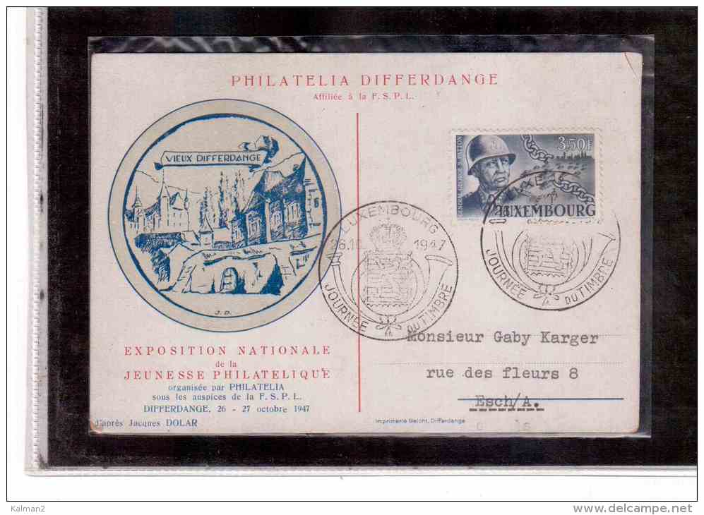 E90  -     LUXEMBOURG  /  EXPO NATIONALE  JEUNESSE PHILATELIQUE  - 26.10.1947 (MICHEL NR. 424 ) - Lettres & Documents