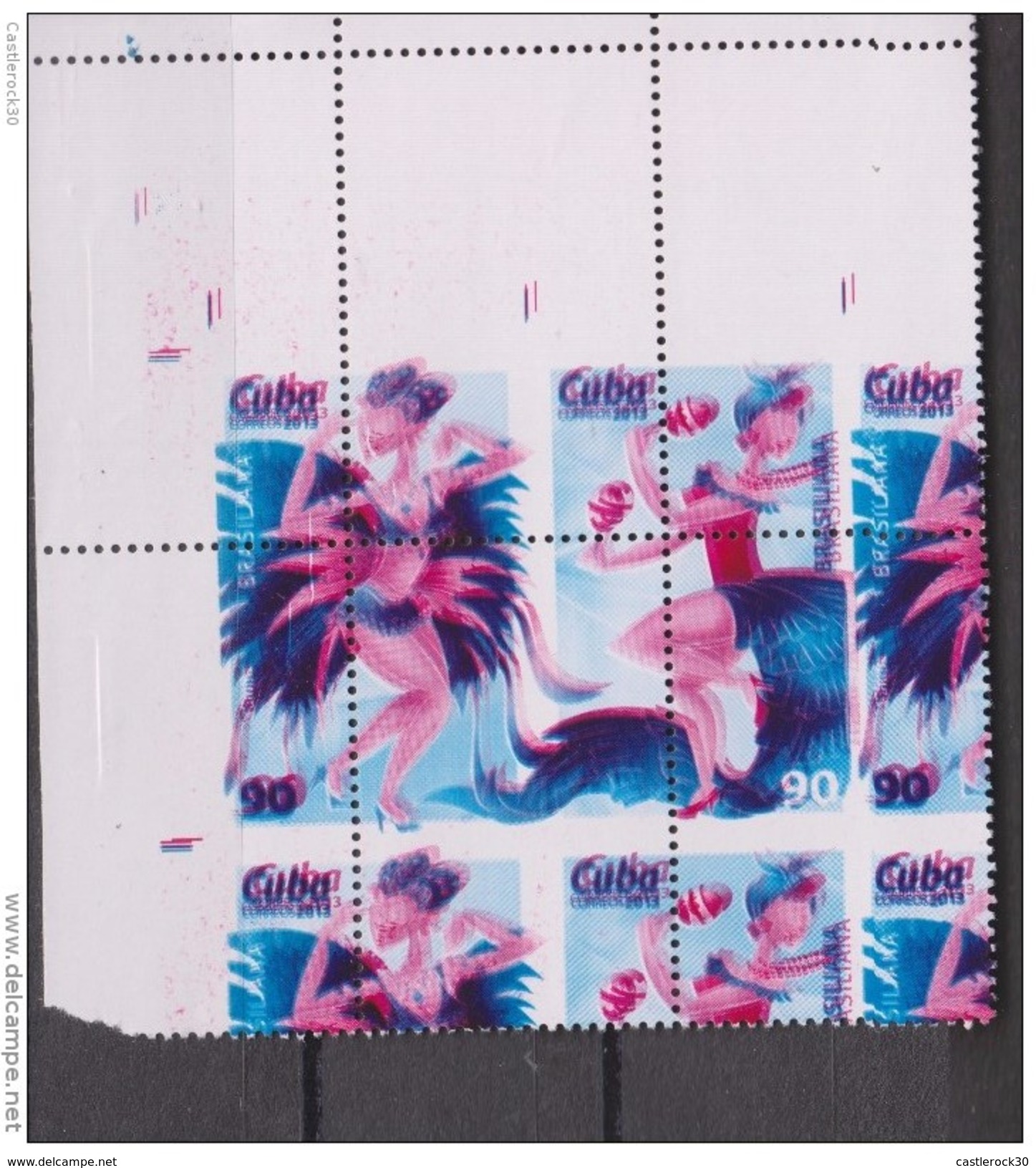 O) 2013 CUBA-CARIBE, ERROR COLOR DISTORTED PERFORATED, DANCING, FOLKLORE, BRASILIANA, MNH - Imperforates, Proofs & Errors