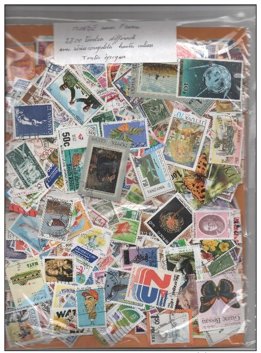 MONDE Sans  France  2800 TIMBRES DIFFERENTS  PORT  GRATUIT - Vrac (min 1000 Timbres)