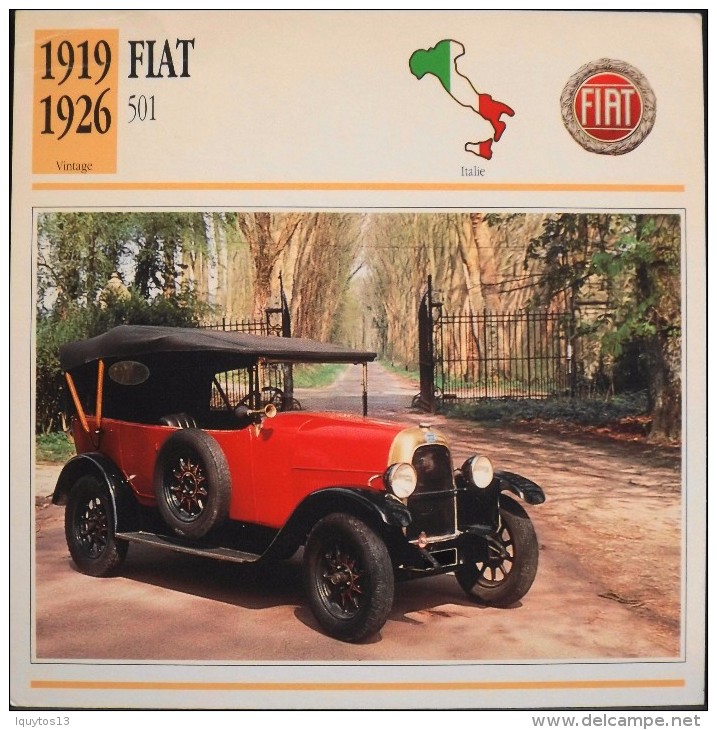 FICHE TECHNIQUE ILLUSTREE De VOITURE AUTOMOBILE ANCIENNE - FIAT 501 De 1920 - Un Peu Cornée - - Cars