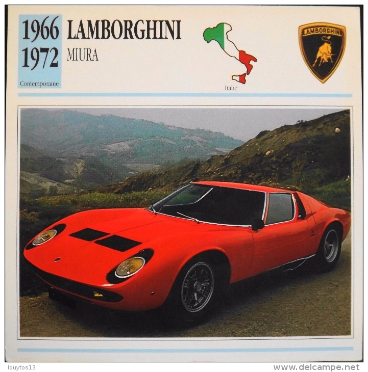 FICHE TECHNIQUE ILLUSTREE De VOITURE AUTOMOBILE ANCIENNE - LAMBORGHINI MIURA De 1968 - En Parfait Etat - - Automobili