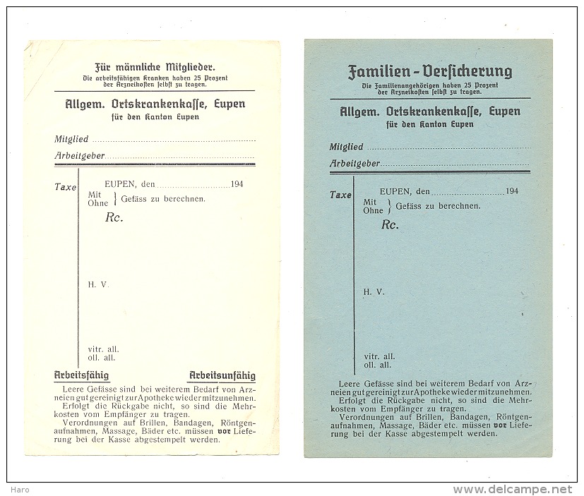 EUPEN - Lot De 2 Documents " Allgem. Ortskrankenkasse " 194... Guerre 40/45 - Banque & Assurance