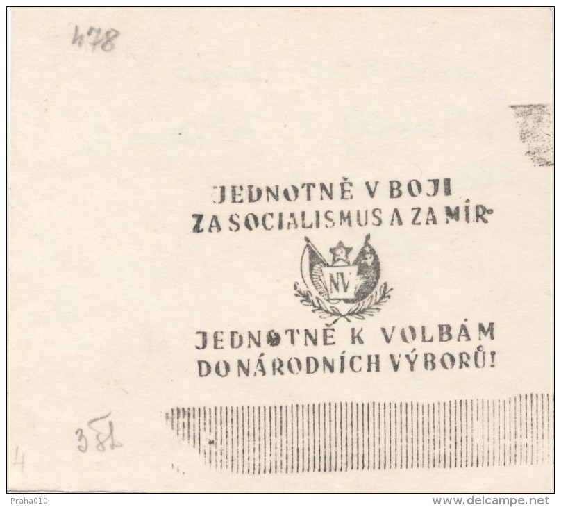 J1522 - Czechoslovakia (1945-79) Control Imprint Stamp Machine (R!): Uniformly In The Struggle For Socialism And Peace.. - Proofs & Reprints