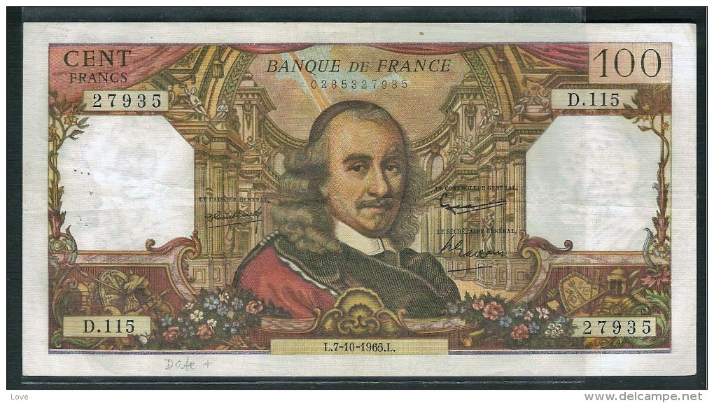 FRANCE: 100 F Corneille N° 65- 9. Date 07/10/1965. Date RARE - 100 F 1964-1979 ''Corneille''