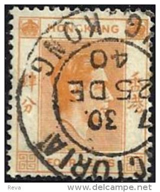 HONG KONG BRITISH KGVI HEAD 1 STAMP ORANGE 4 CENTS ULH 1940's SG142 POSTMARKED 25-12-40 READ DESCRIPTION !! - Used Stamps