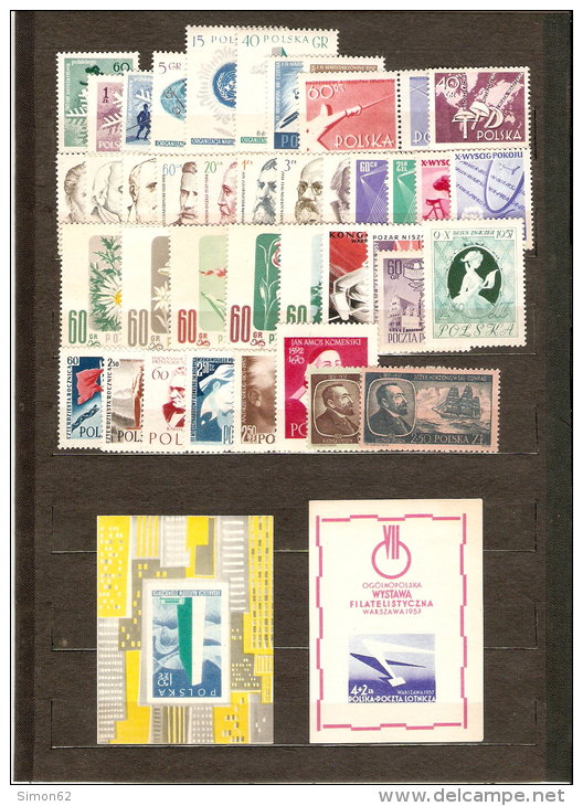 POLOGNE  ANNEE COMPLETE 1957  NEUF **  LUXE   51 Timbres  2 BLOCS  N° YVERT 882/921 - Ganze Jahrgänge