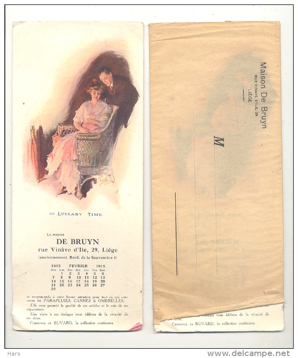 LIEGE - Lot De 2 Buvards Publicitaires Avec Un Mois Du Calendrier 1915 Maison De Bruyn - Illustrateur Bleit, Brett, ? - Textile & Vestimentaire