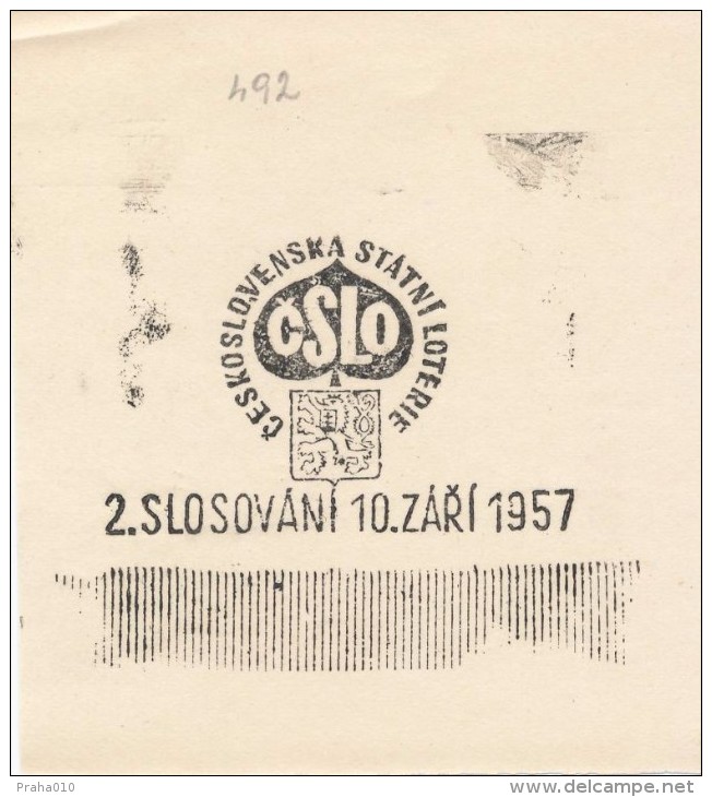 J1555 - Czechoslovakia (1945-79) Control Imprint Stamp Machine (R!): Czechoslovak State Lottery; Second Prize Draw... - Ensayos & Reimpresiones