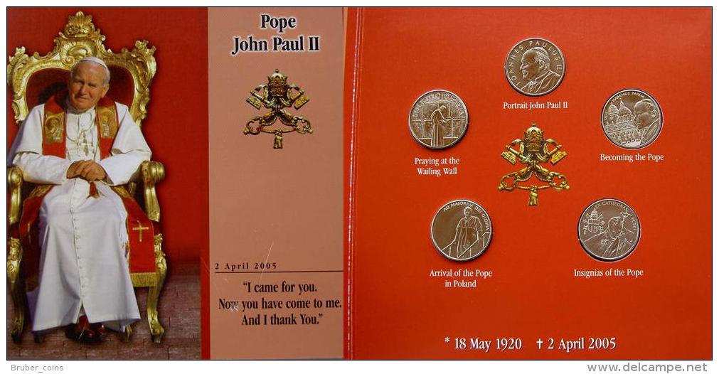 SMOM SOVRANO MILITARE ORDINE DI MALTA 2005 5 MONETE DA 1 LIRA COMMEMORATIVE 18 MAGGIO 1920 2 APRILE 2005 NASCITA PONTIFI - Malta, Sovr. Mil. Ordine Di