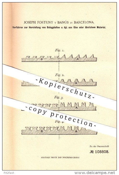 Original Patent - Joseph Fortuny Y Banús In Barcelona , 1899 , Belagplatten Aus Glas , Fliesen , Wandfliesen , Platten ! - Documentos Históricos