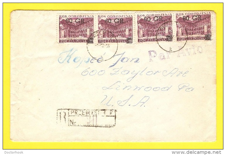 POLAND   SCOTT # 735 (4) ON REGISTERED AIRMAIL COVER TO LINNWOOD,PA,USA (11/12/56) - Covers & Documents