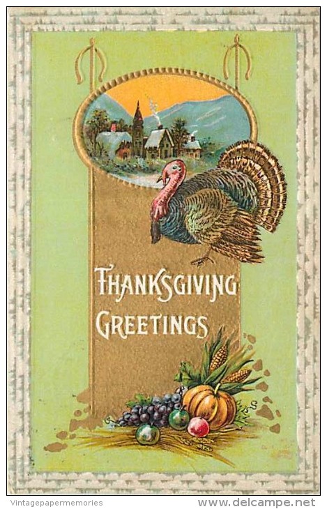 107803-Thanksgiving, Samson Brothers No 33A-2, Small Turkey & Village Scene In Oval - Thanksgiving