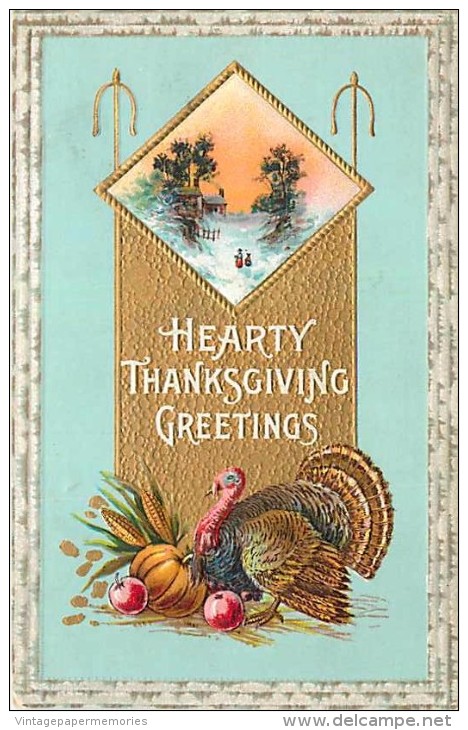 107804-Thanksgiving, Samson Brothers No 33A-3, Small Turkey & Winter Home Scene - Thanksgiving