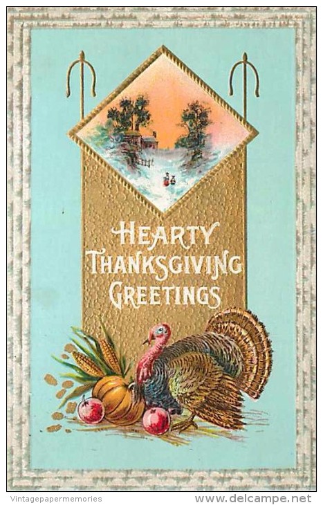 107805-Thanksgiving, Samson Brothers No 33A-3, Small Turkey & Winter Home Scene - Thanksgiving