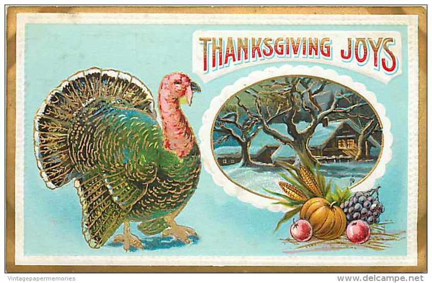 107807-Thanksgiving, Samson Brothers No 33B-3, Large Turkey & Winter Home Scene - Giorno Del Ringraziamento
