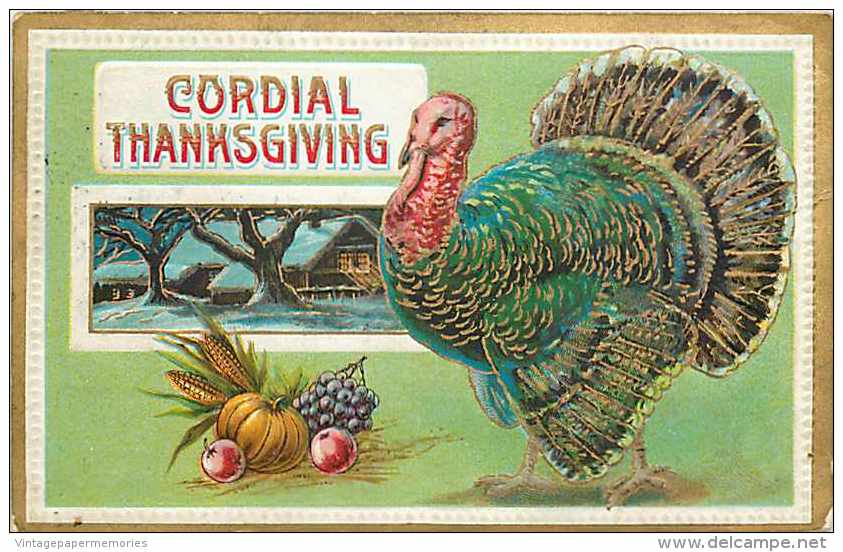 107808-Thanksgiving, Samson Brothers No 33B-4, Large Turkey Facing Left & Winter Home Scene - Giorno Del Ringraziamento