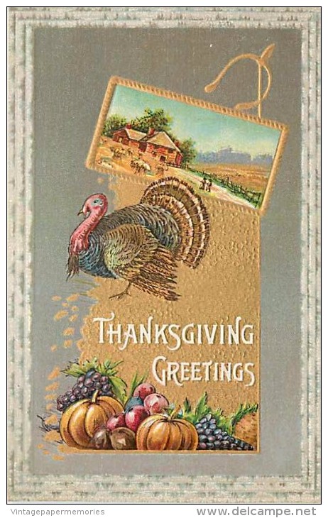 107810-Thanksgiving, Samson Brothers No 33B-5, Small Turkey & Fall Farm Scene - Giorno Del Ringraziamento