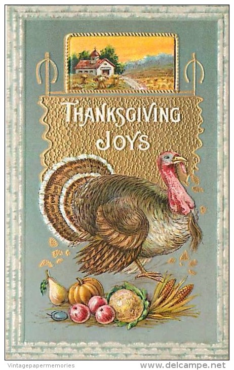 107814-Thanksgiving, Samson Brothers No 33C-4, Large Turkey & Fall Farm Scene - Giorno Del Ringraziamento
