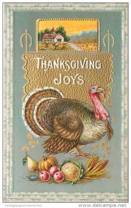 107814-Thanksgiving, Samson Brothers No 33C-4, Large Turkey & Fall Farm Scene - Thanksgiving