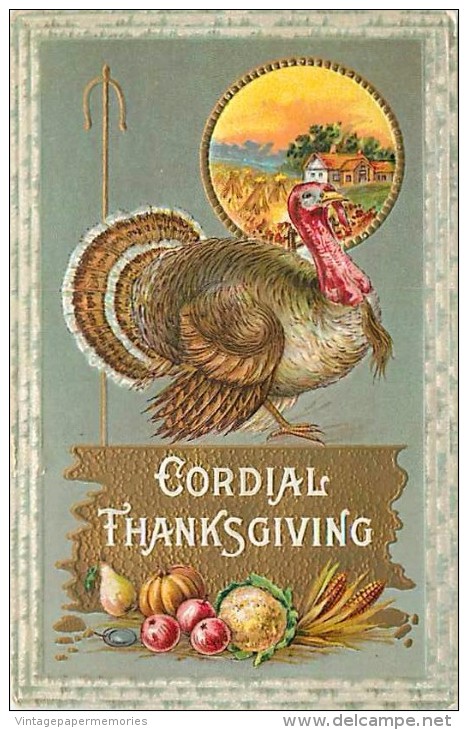 107816-Thanksgiving, Samson Brothers No 33C-3, Large Turkey & Fall Farm Scene In Oval - Thanksgiving