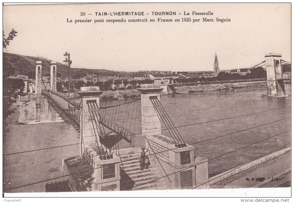 Cp , 26 , TAIN-L'HERMITAGE - TOURNON , La Passerelle , Le Premier Pont Suspendu Construit En France En 1825(Marc Seguin) - Altri & Non Classificati