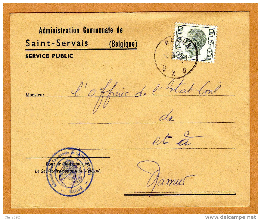 Enveloppe Brief Cover Administration Communale De Saint-Servais Namur - Briefe U. Dokumente