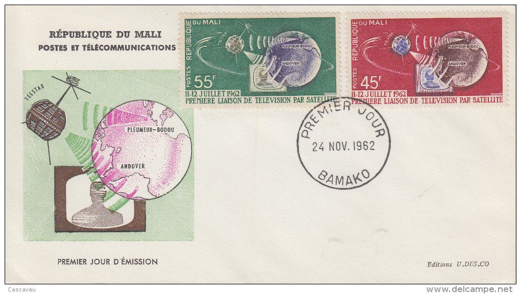 Enveloppe  1er  Jour   MALI   1ére  Liaison  De  Télévision  Par Satellite   1962 - Mali (1959-...)