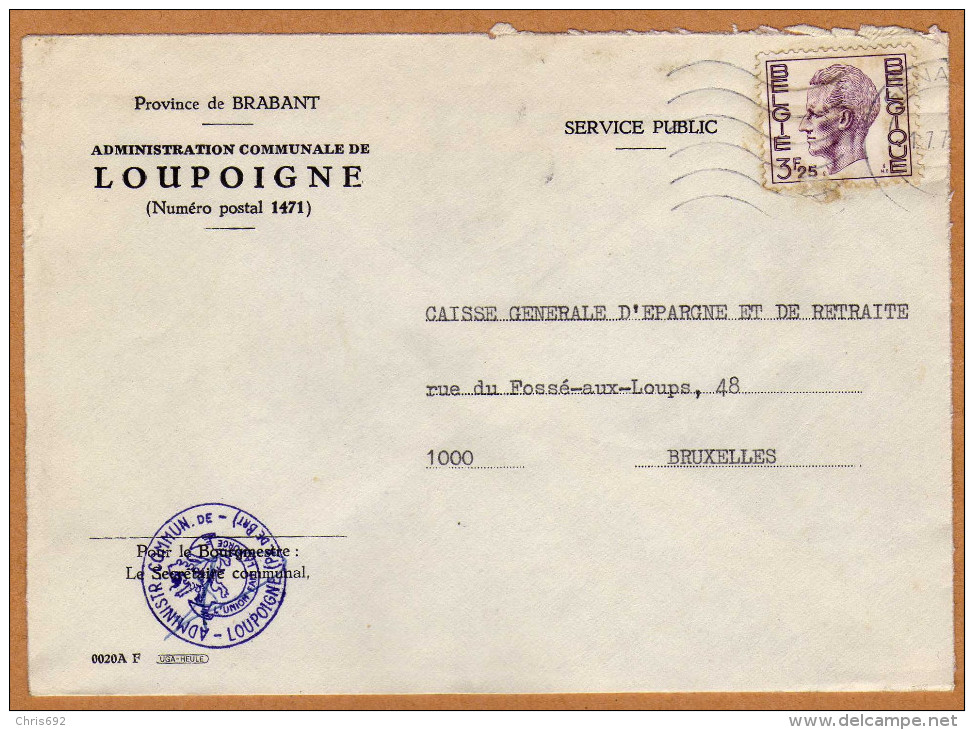 Enveloppe Brief Cover Administration Communale De Loupoigne - Covers & Documents