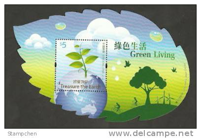 2011 Hong Kong Green Living Stamp S/s Unusual Bicycle Windmill Tree Bird Globe Water Map Leaf - Climate & Meteorology