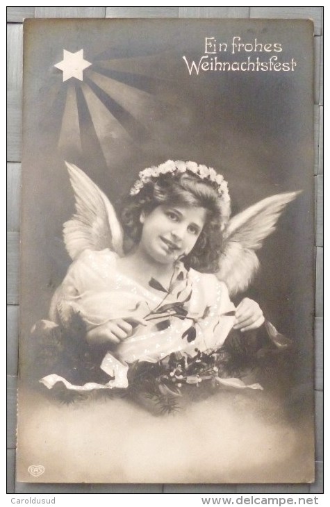 CPA Photo MONTAGE E.A.S. FILLE FEMME AILES ANGE Etoile Berger Voyagé 1907 Timbre REICH Cachet Malmedy + Liege - Verzamelingen & Reeksen